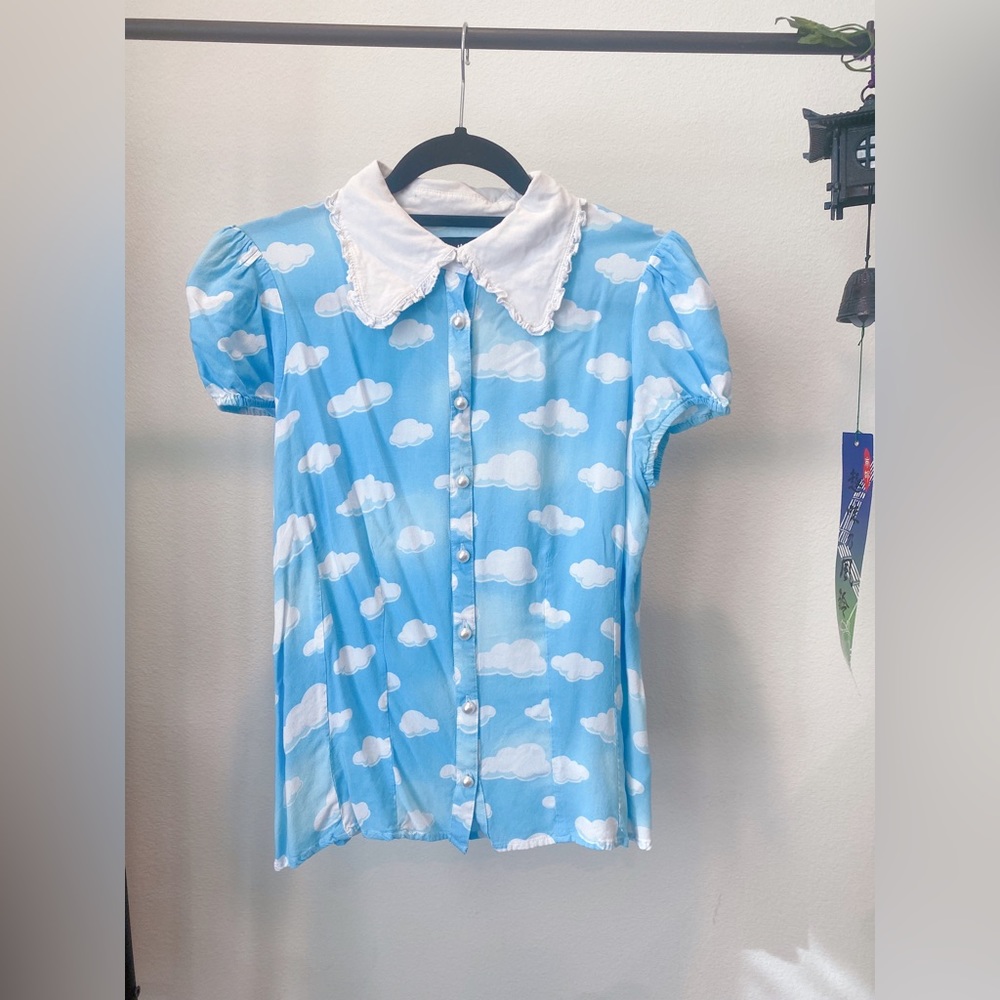 Hell Bunny 1950s Cloudy Sky Daydream Blouse